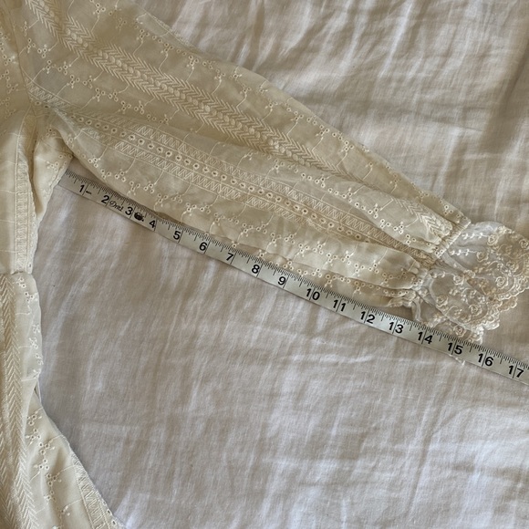 Eyelet lace cottage core romantic dress cream collar button tie waist xs small - Picture 10 of 11
